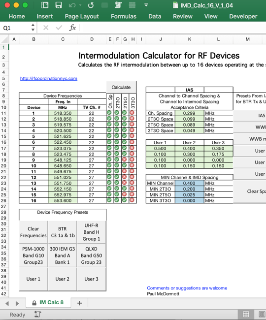 Excel IMD Calculator